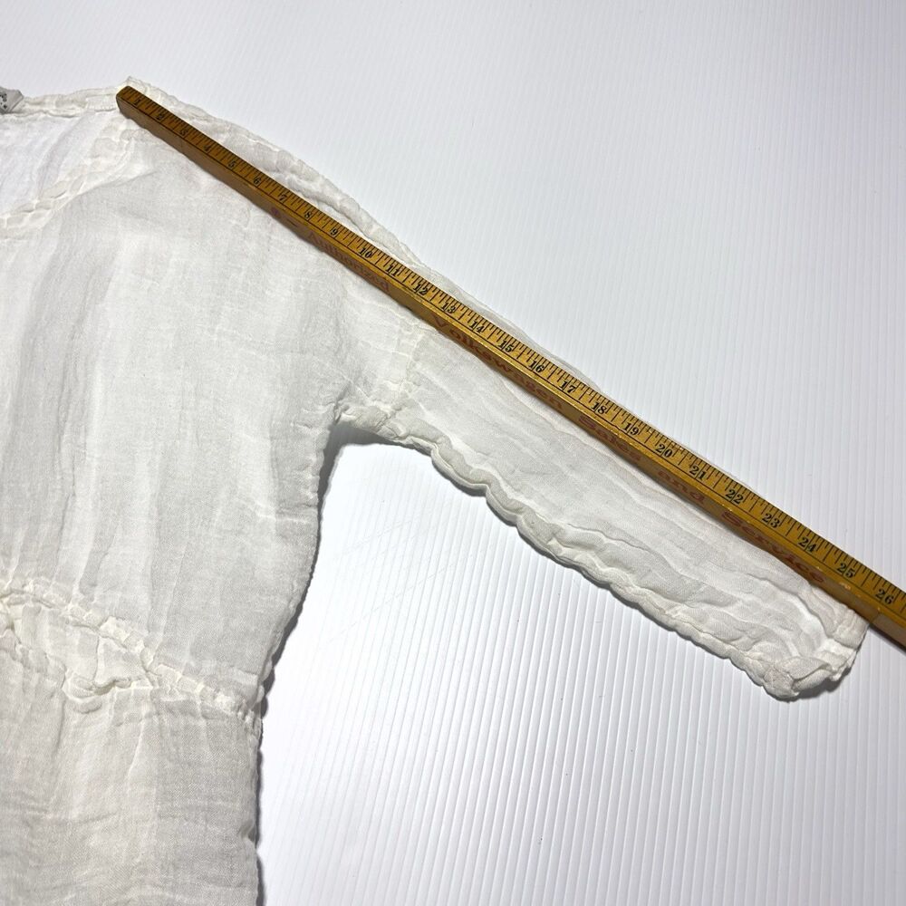 Ella Moda White Linen Tunic Gauze Long Sleeve Size S M Gauzy Pullover Pockets - Picture 8 of 8